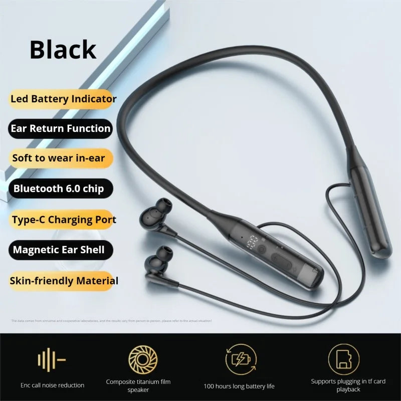 EARDECO 100H Playback Wireless Headphones HD Call Noise Reduction Bass 6.0 Bluetooth Headphone Neckband Earphones Sport Stereo