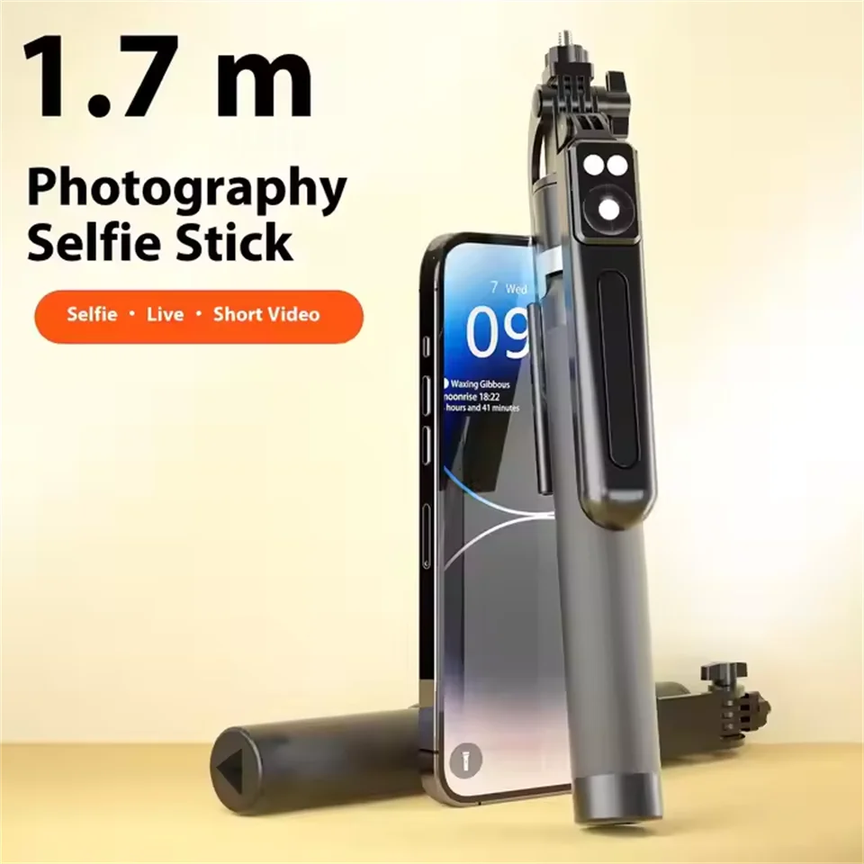 Roreta 2025 1.7M 360° rotation selfie stick with Bluetooth shutter Wireless phone holder brackets Tripod for Smartphone Camera