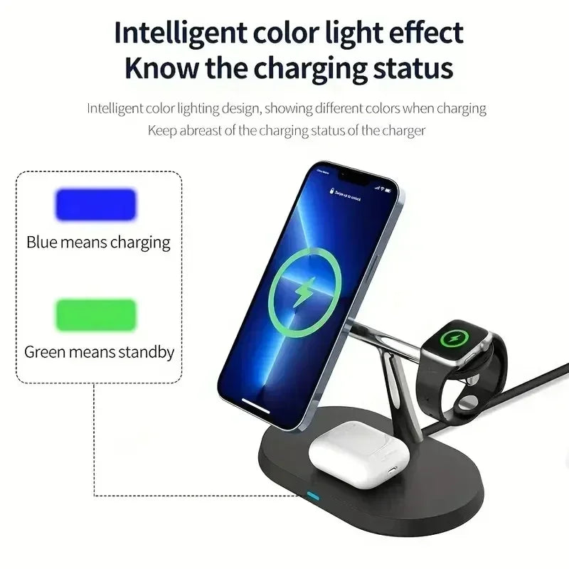 3 In 1 Magnetic Wireless Charger Stand For Magsafe iPhone 16 15 14 13 Pro Max Apple Watch 9 8 AirPods Pro Fast Charging Station