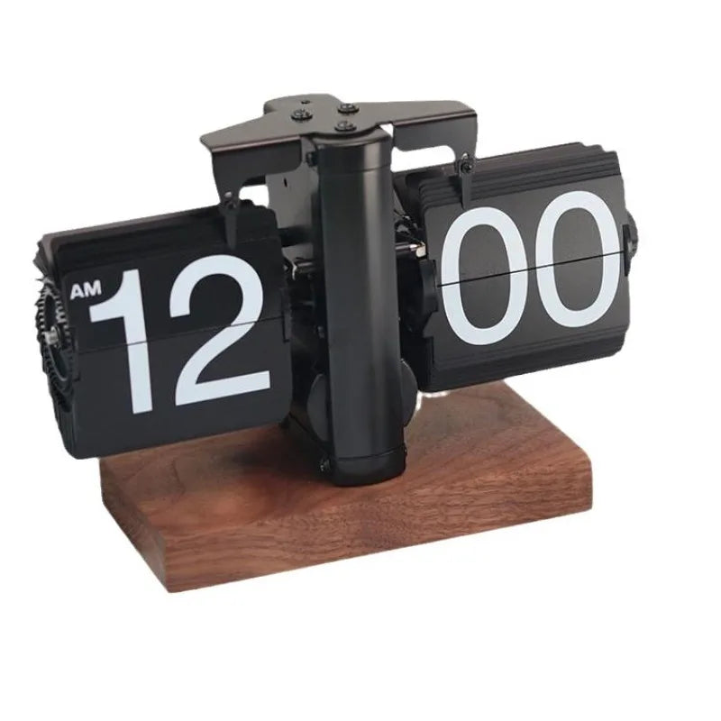 Walnut Automatic Flip Clock Creative Retro Living Room Decoration Desk Clock