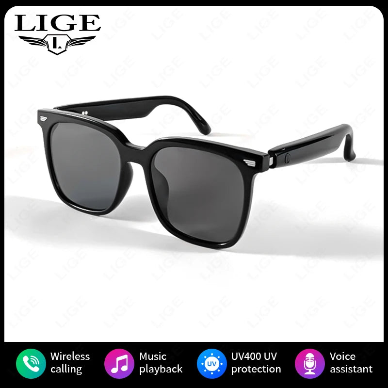 LIGE New 34g Super Light Smart Sunglasses BLE5.4 Wirless Call Voice Assistant Music Play Men Women Sunglasses UV400 Protection