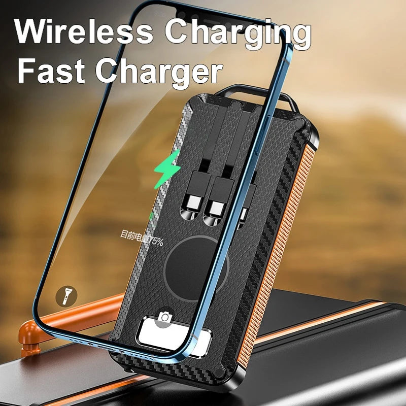 20000mAh Long Endurance LED Emergency Powe Rbank USB Solar Wireless Charging 3 in 1 Small Solar Power Bank Charging Station