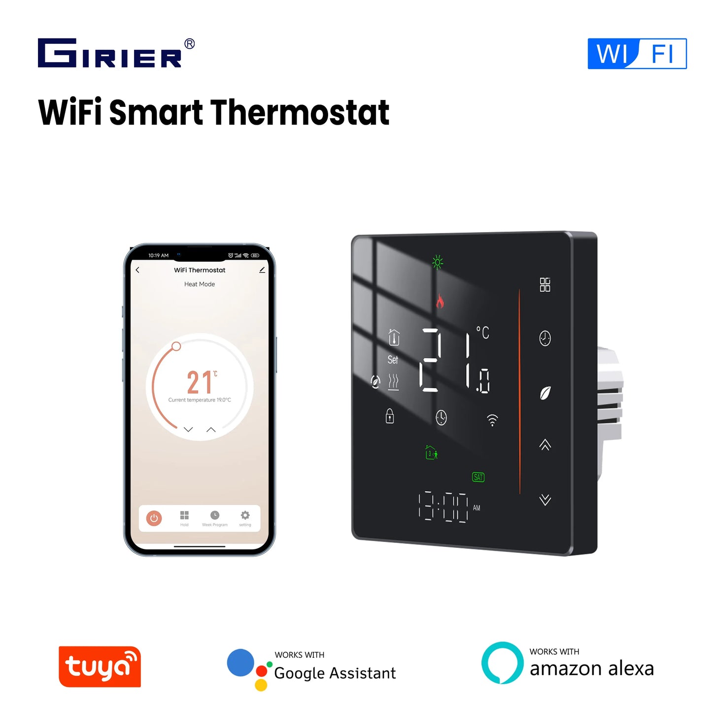 GIRIER Tuya Smart Thermostat WiFi Programmable Temperature Controller for Water/Gas Boiler/Electric Floor Heating Supports Alexa