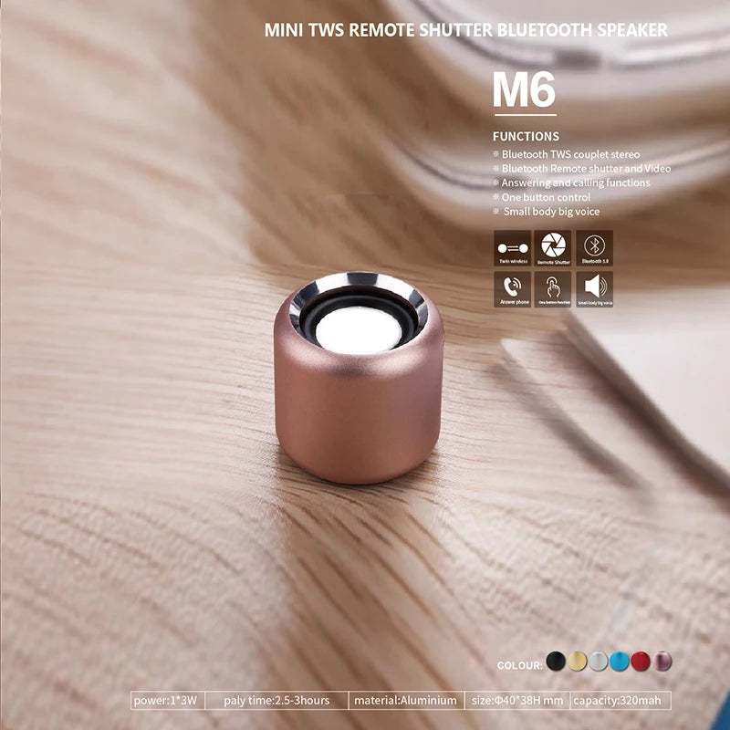 M6 Mini Bluetooth Speaker Wireless Portable Dual Pairing Stereo Sound TWS Built-in Microphone for desktop Cellphone Cute