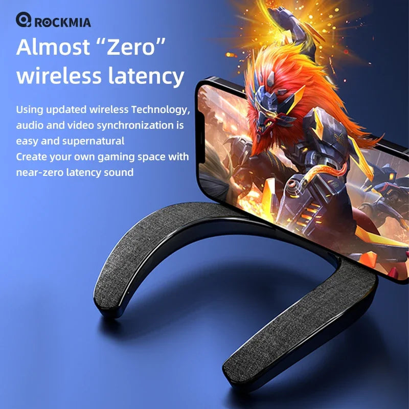Rockmia EBS-905 6w Wearable Neckband Speaker Bluetooth 5.0 Hands-free Ear-Free for TV Game Play Home Outdoor Use TF Card