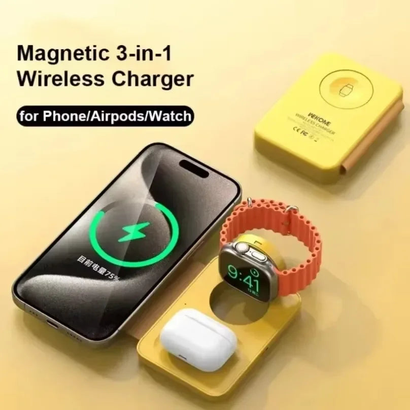 Folding 3 IN 1 Wireless Phone Watch ChargerMagnetic Fast Charger Station Folding For iPhone 12 15 16 13 14 Apple Watch Airpods