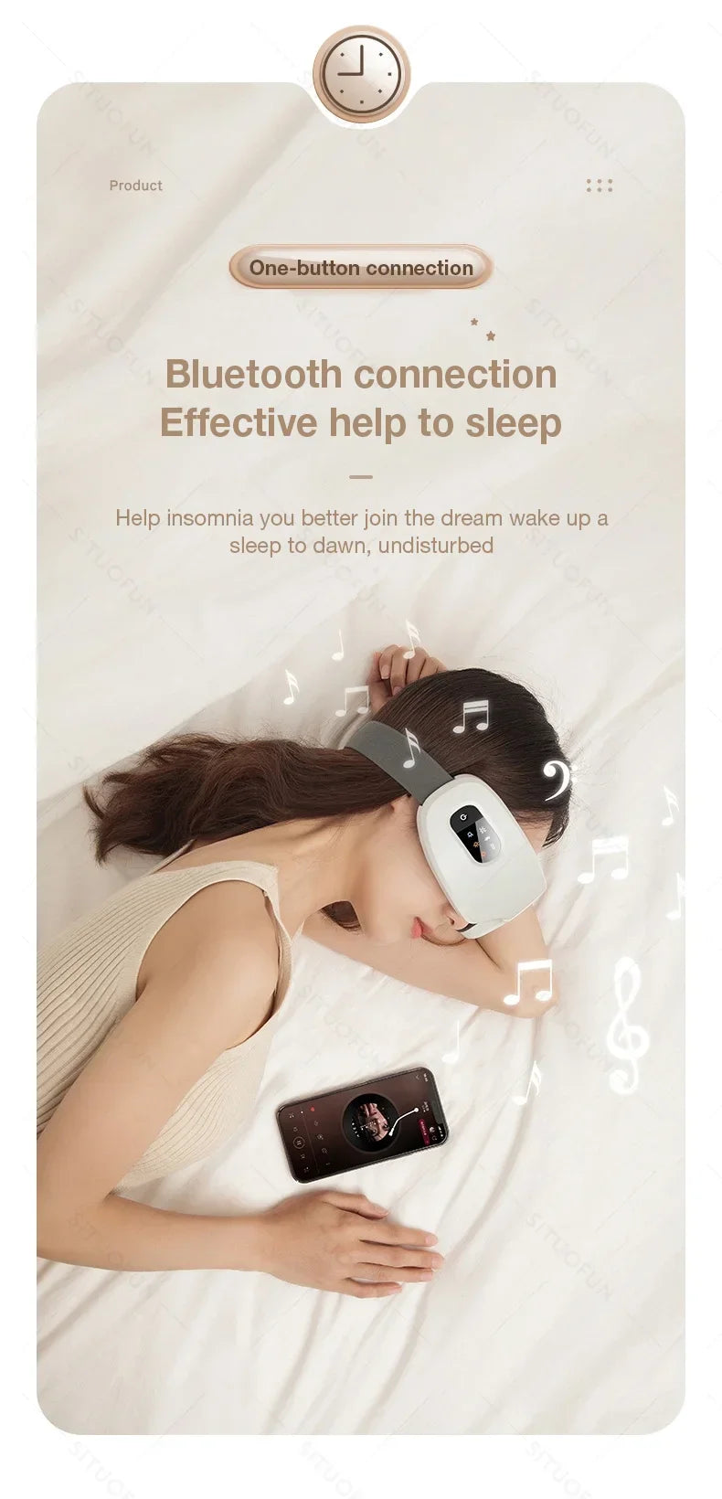 MUKASI Eye Massager with Vibration Bluetooth Music, Smart Massage Eye Mask for Eye Relax, Reduce Eye Strain, Improve Sleep