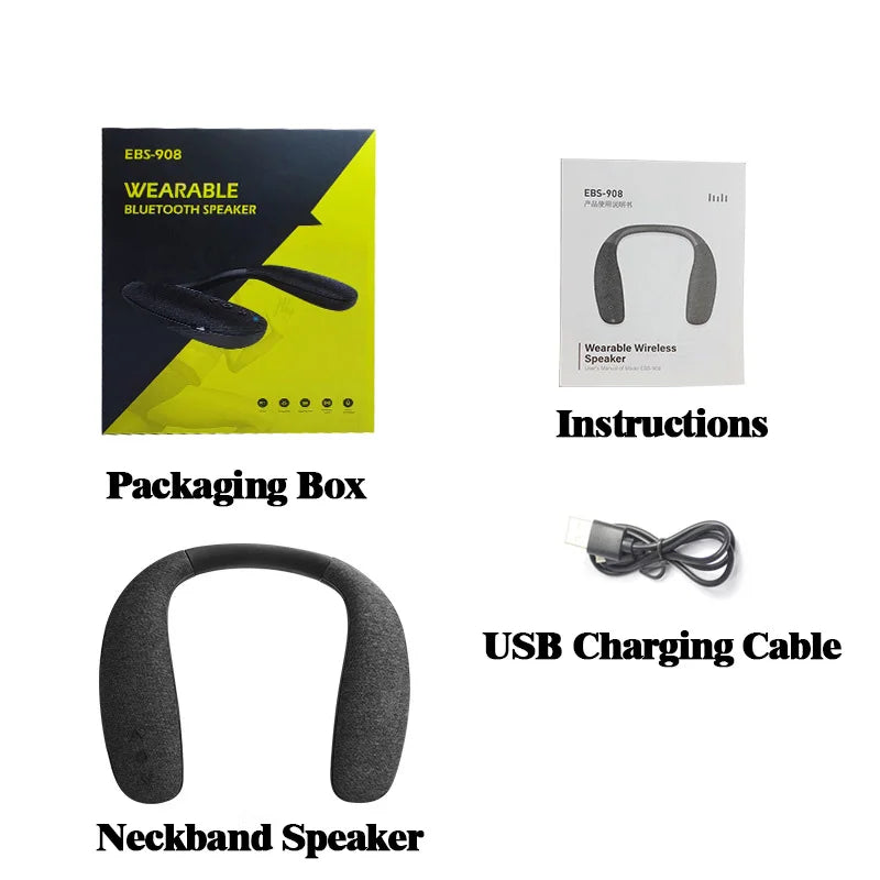 JBJW EBS-908 Neckband Speaker Lightweight Body Bluetooth 5.3 HIFI Stereo HD Call Waterproof Portable Loudspeaker Walking Cycling
