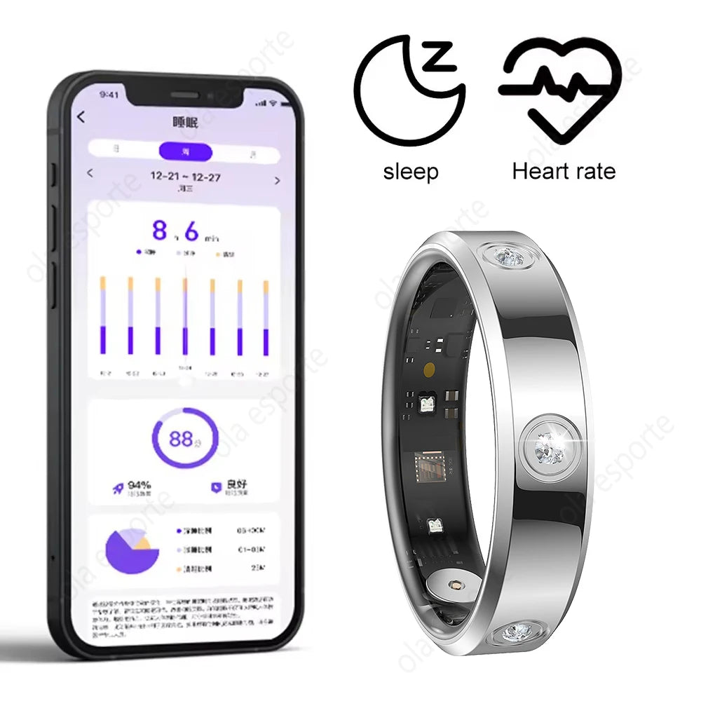 Diamond Fashion Women Smart Ring IP68 Waterproof Stainless Steel Intelligent Ring Health Monitor Sports Pedometer Fitness Rings