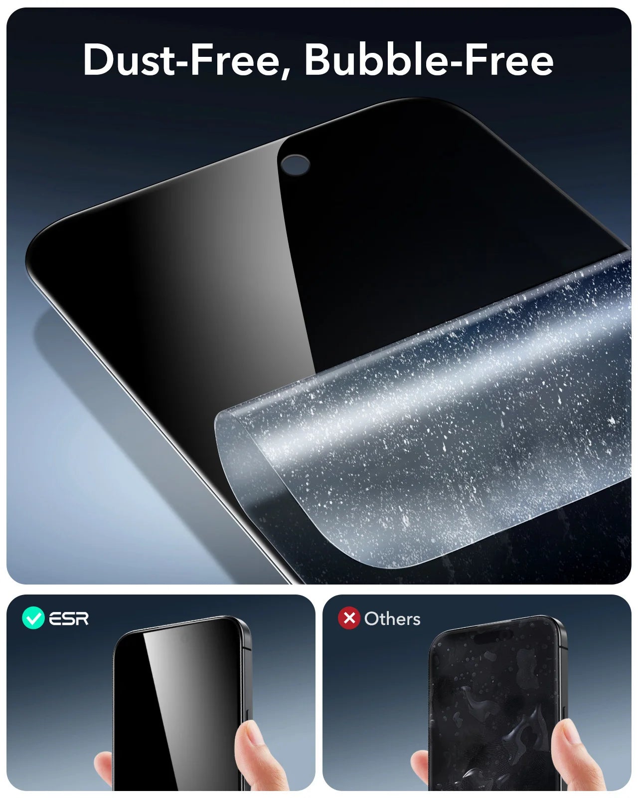 ESR 3 Pack Privacy Screen Protector for iPhone 15/14/16 Pro Max Military Grade Anti-spy Tempered Glass Film iPhone 16e/16 Plus