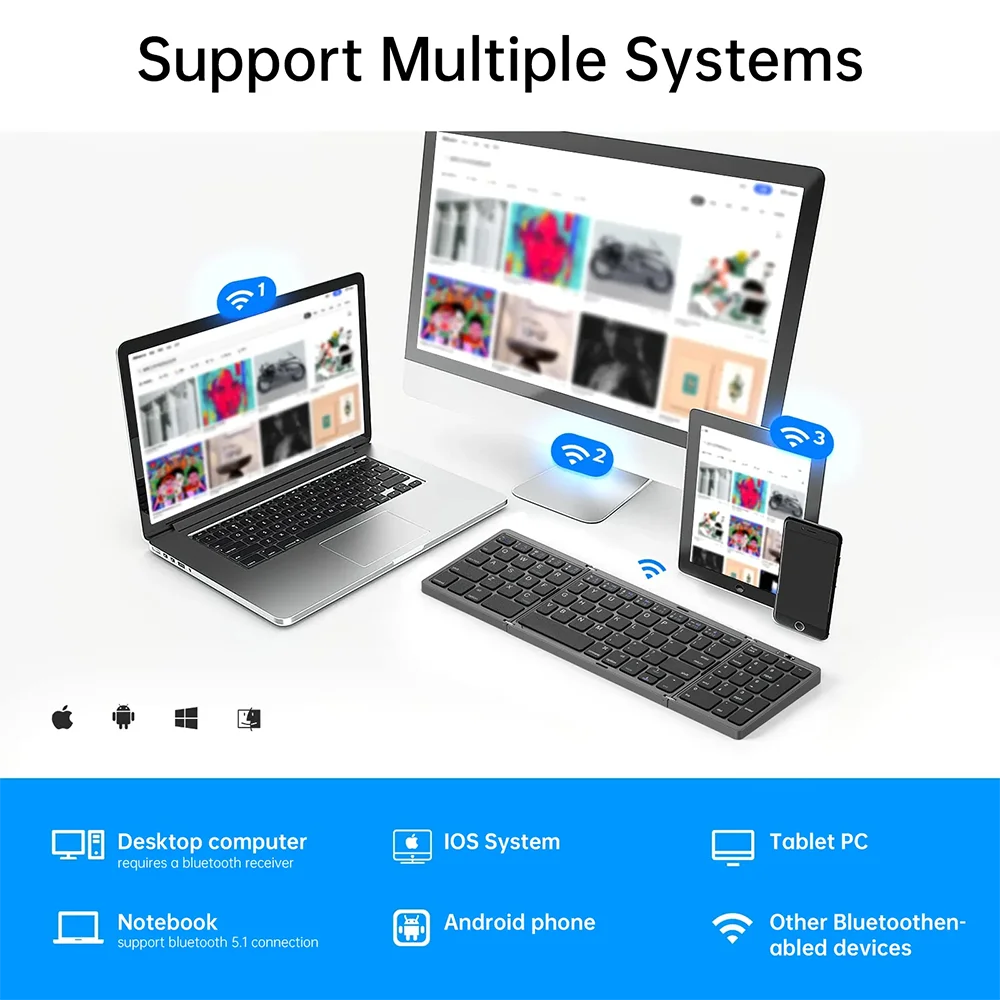 3 Foldable Wireless Keyboard Rechargeable Blutooth Folding with Numeric Keys For iPad PC Tablet Notebook Mini Wireless Keyboard