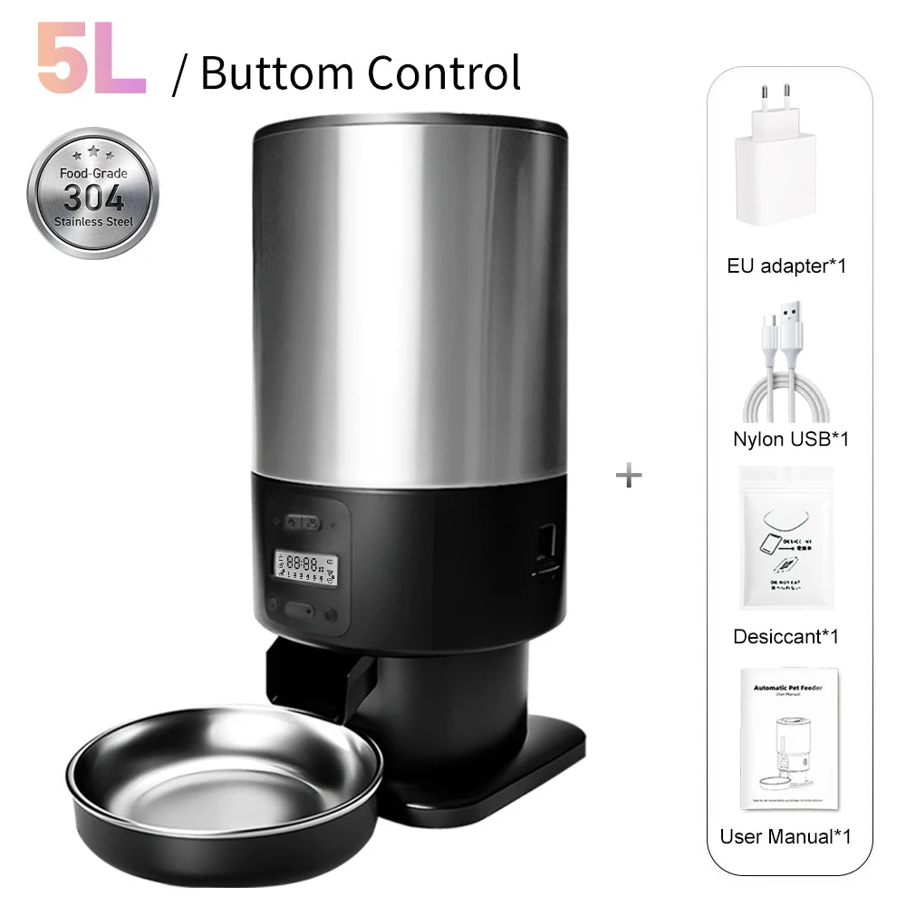 5L Button WiFi Automatic Cat Feeder with Stainless Steel Bowls Furpipi Smart Pet Cat and Dogs Food Dispenser Feeder Pet Feeder