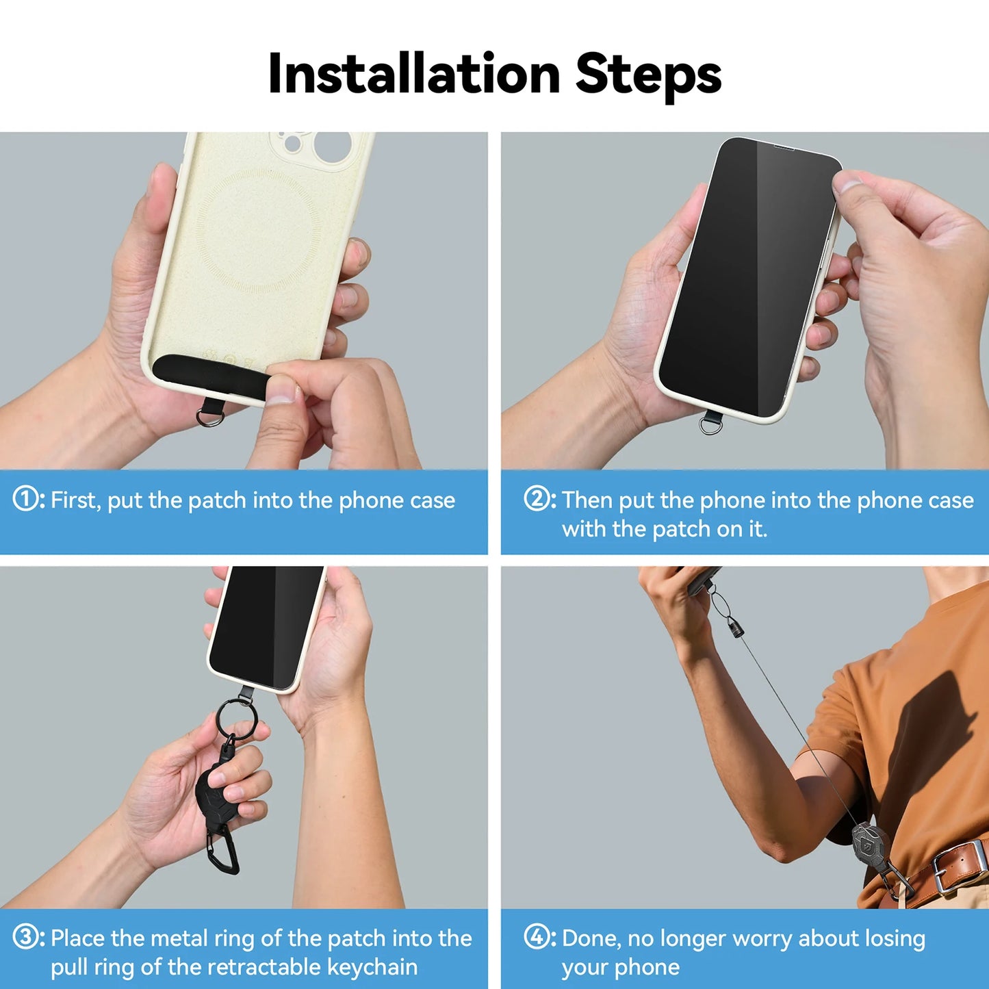 Minisopuru Retractable Keychain Heavy Duty With Phone clip fastener Tactical ID Badge Reel Strap Holder Retractable Cord KeyRing