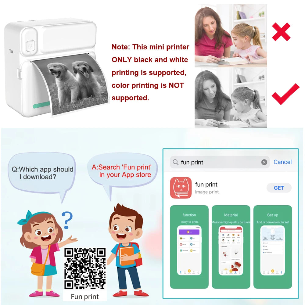 Portable Mini printer,thermal pocket Label printer, for Android or IOS APP, inkless sticker printer, suitable for home, office