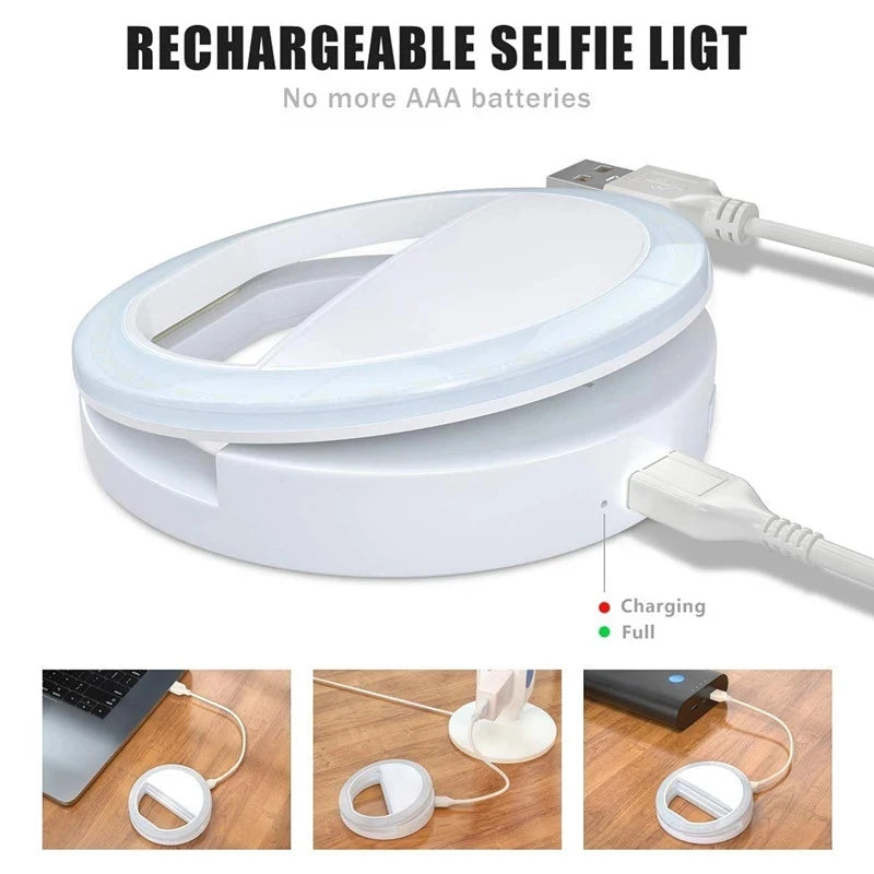 USB Charge LED Selfie Ring Light Phone Lens LED Selfie Lamp Ring For iPhone Samsung Xiaomi Huawei Cell Smartphone Selfie Light