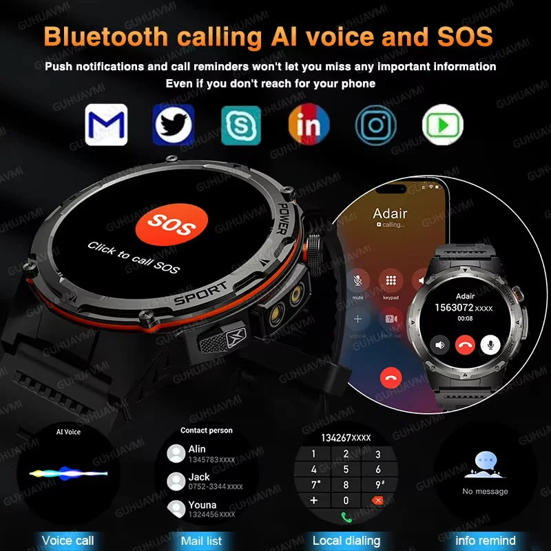 For Huawei Popular outdoors GPS Sports Smart Watch Men Heart Rate AMOLED 3ATM IP69K Waterproof 500mAh Infrared NFC HD Call Watch
