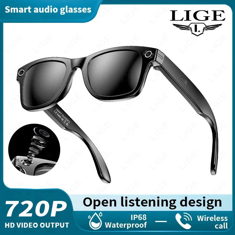 LIGE New Camera Smart Glasses Photograph Control Voice Recording Translation Bluetooth Call Sports Waterproof Anti-UV Sunglasses