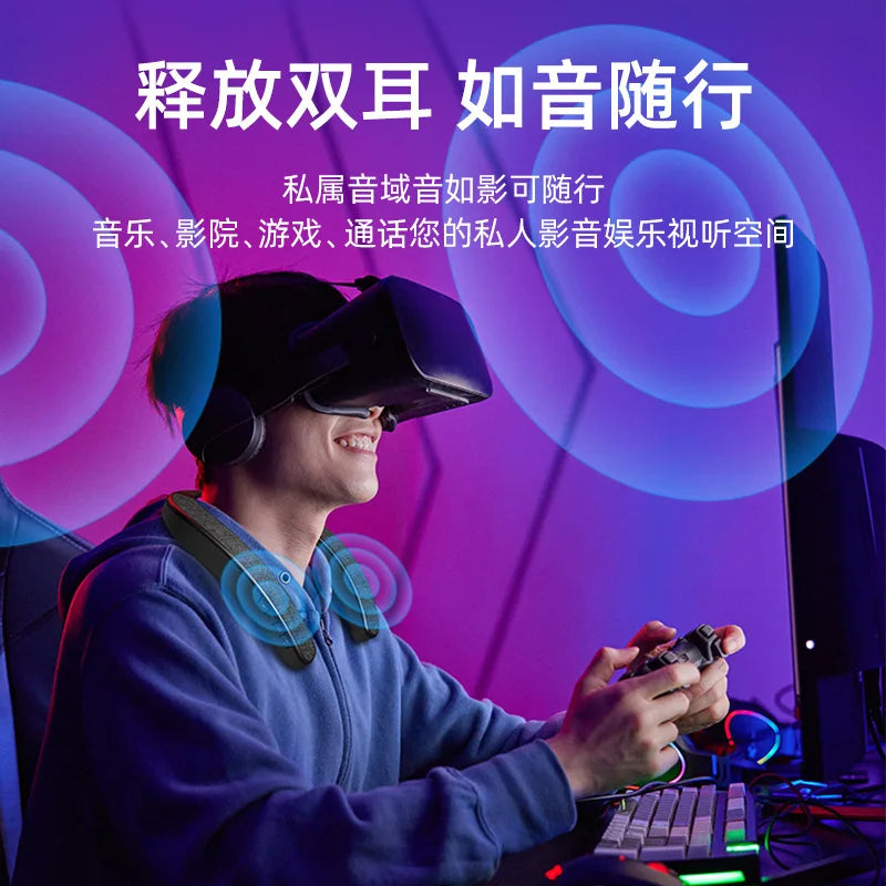Rockmia EBS-905 Wearable Neckband Speaker Bluetooth 5.0 Hands-free Ear-Free for TV Game Play Home Outdoor Use TF Card