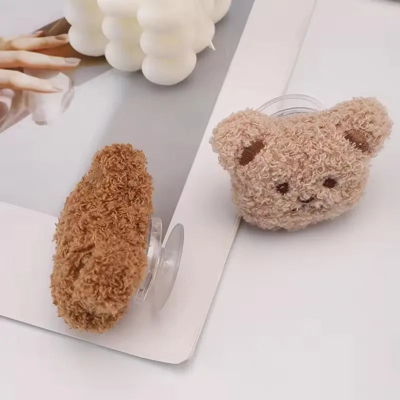 1PC Universal Cute Bear Phone Holder Funny Fluffy Plush Folding Gripfor iPhone Support Socket Pocket Finger Griptok Stand