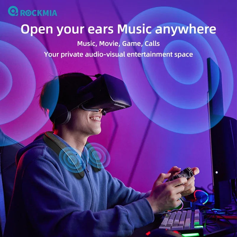 Rockmia EBS-905 6w Wearable Neckband Speaker Bluetooth 5.0 Hands-free Ear-Free for TV Game Play Home Outdoor Use TF Card