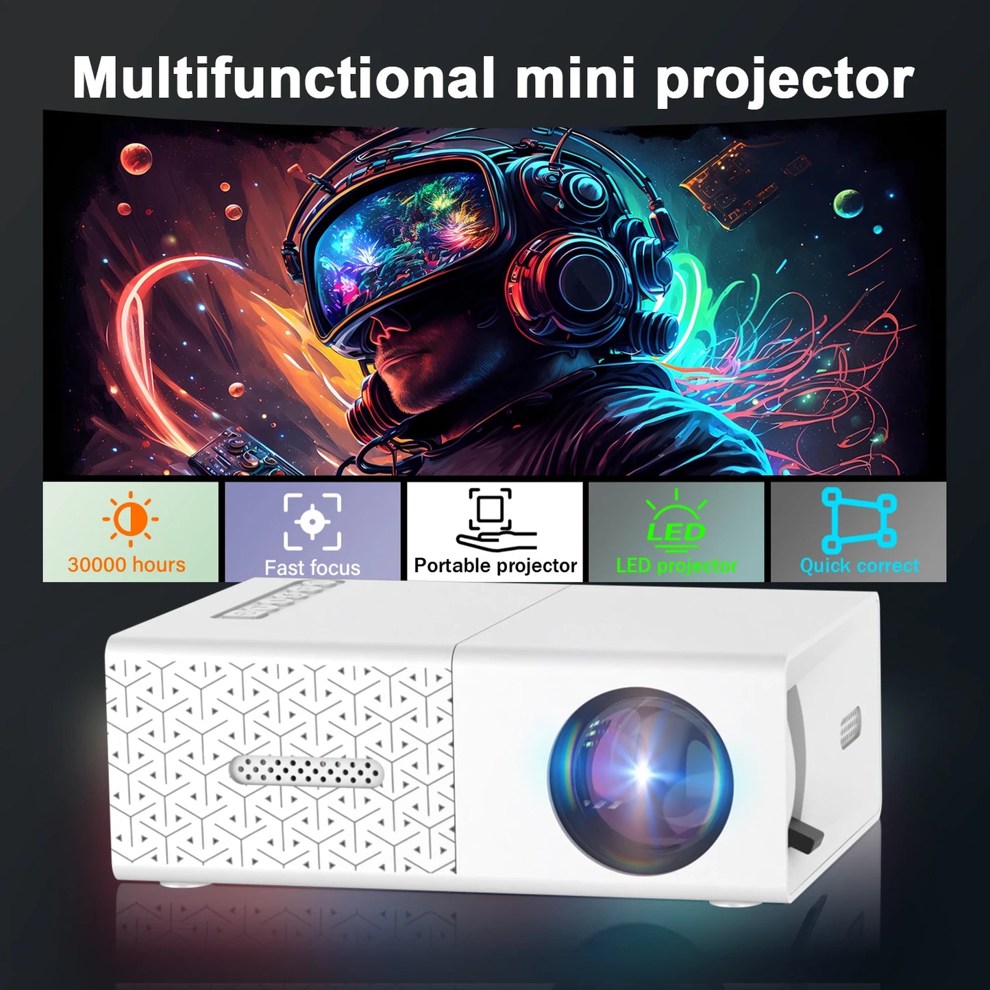 Mini Portable Projector with USB & HDMI, Compact HD Home Theater Movie Video DLP LED for Outdoor
