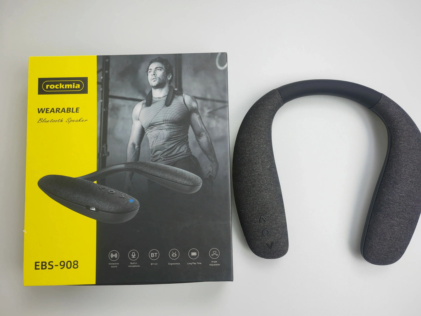 rockmia EBS-908 Wireless Bluetooth Speaker Portable Neck Wearable Surround Altavoz with Microphone Bass Neckband Speakers