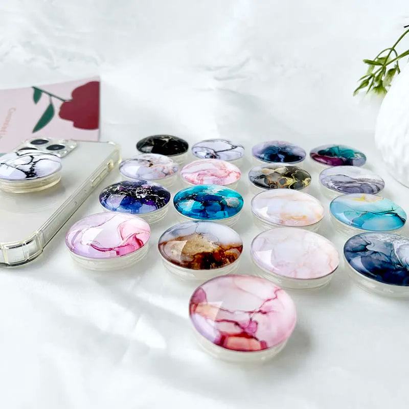 Marble Pattern Crystal Glass Phone Holder Foldable mobile phone Socket Crystal Glass phone grips