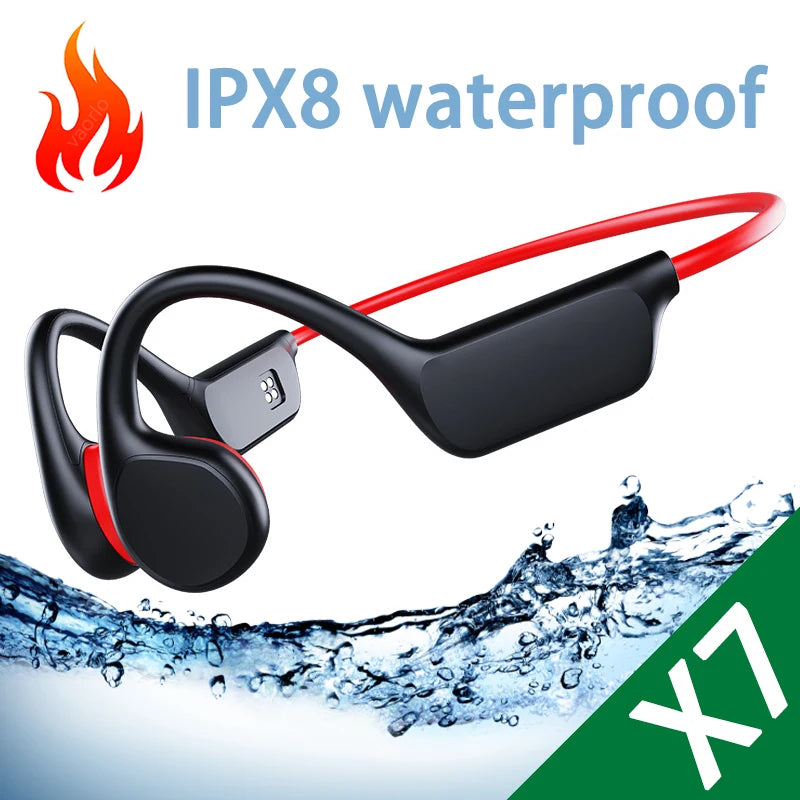 IPX8 Waterproof Bone Conduction Headphones X7 Bluetooth 32GB MP3 Swim Sports Wireless Earphone With Mic HIFI Bass Music Stereo
