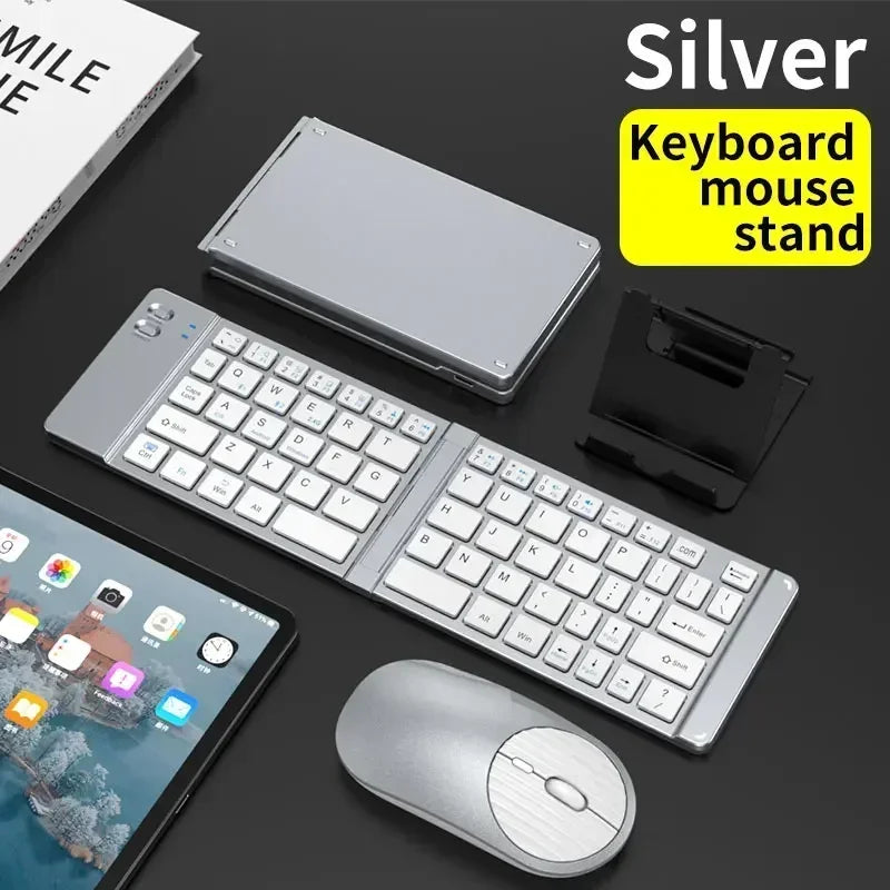 Folding Keyboard and Mouse 2.4G Mini Keypad Bluetooth Wireless Portable Silm Foldable Keyboards for Travel Computer PC iPad