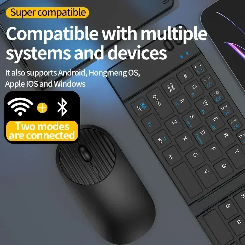 Folding Keyboard and Mouse 2.4G Mini Keypad Bluetooth Wireless Portable Silm Foldable Keyboards for Travel Computer PC iPad