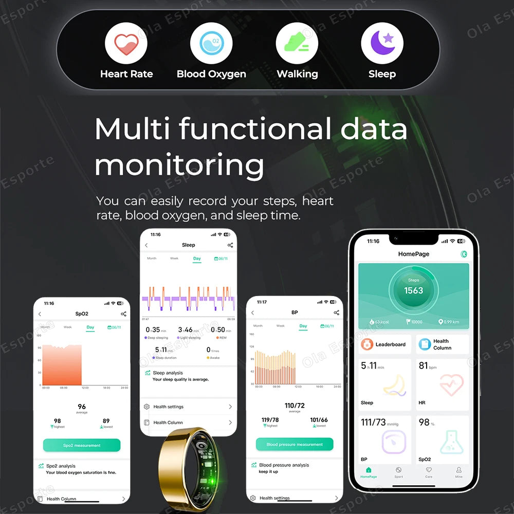 For Xiaomi Men Women Smart Ring With Charging Case Heart Rate Sleep Sport Fitness Tracker 3ATM Take Photo SmartRing Android IOS