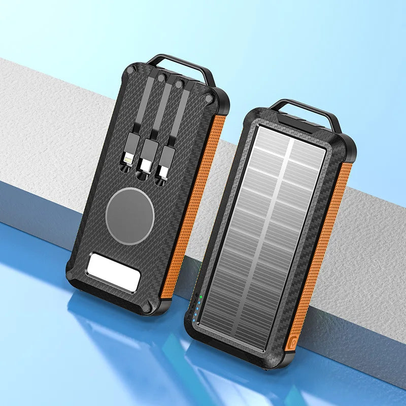 20000mAh Long Endurance LED Emergency Powe Rbank USB Solar Wireless Charging 3 in 1 Small Solar Power Bank Charging Station