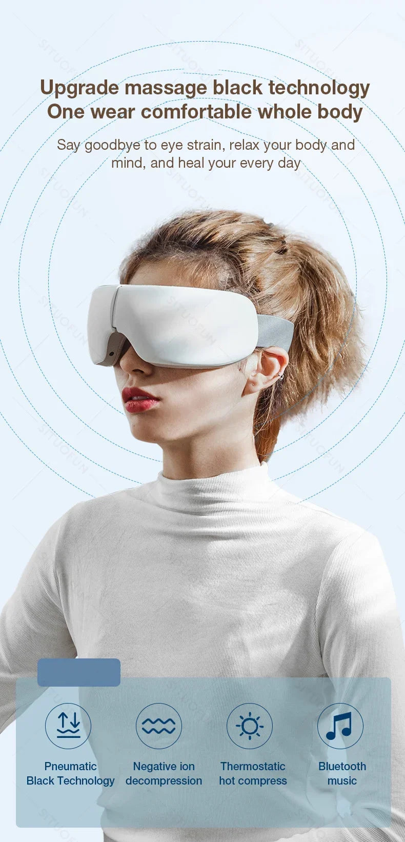 MUKASI Eye Massager with Vibration Bluetooth Music, Smart Massage Eye Mask for Eye Relax, Reduce Eye Strain, Improve Sleep