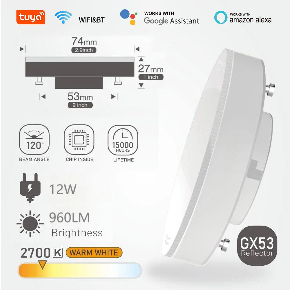 GX53 Smart LED Bulb RGBCW 12W Wardrobe Spotlight Bulb WIFI TUYA APP Control Intelligent LED Downlight Cabinet Light AC220V