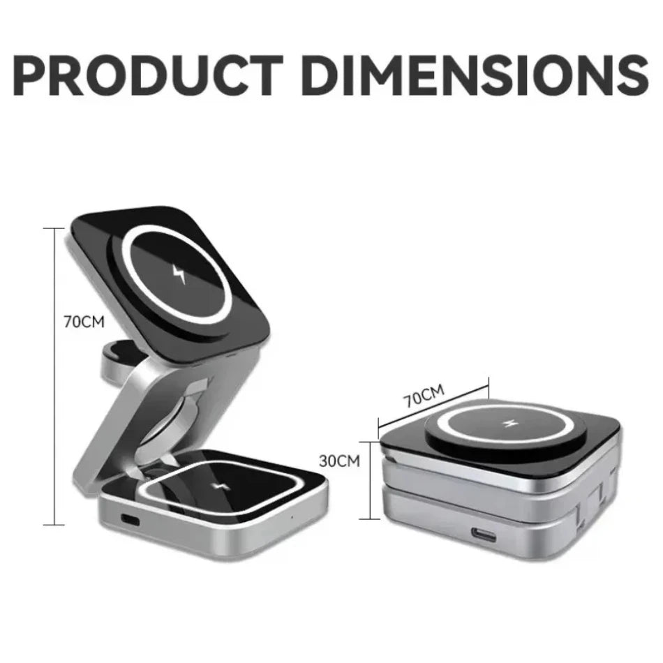 3 IN 1 Magnetic Fast Wirreless Charger Stand Foldable Desktop Phone Holder For Magsafe iPhone 16-12 Apple Watch 10/9/8/7 Airpods