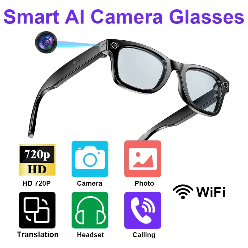 LIGE Fashion AI Camera Smart Glasses IP65 Waterproof Bluetooth Call Playing Music Smart Glasses Identify Pictures Use ChatGPT