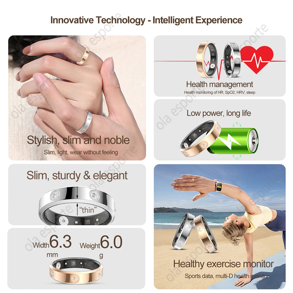 Diamond Fashion Women Smart Ring IP68 Waterproof Stainless Steel Intelligent Ring Health Monitor Sports Pedometer Fitness Rings
