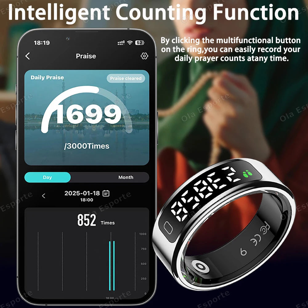 For Xiaomi Waterproof Health Smart Ring Stainless Steel Rings Heart Rate Blood Oxygen Sleep Emotion Monitor Sports Fitness Rings