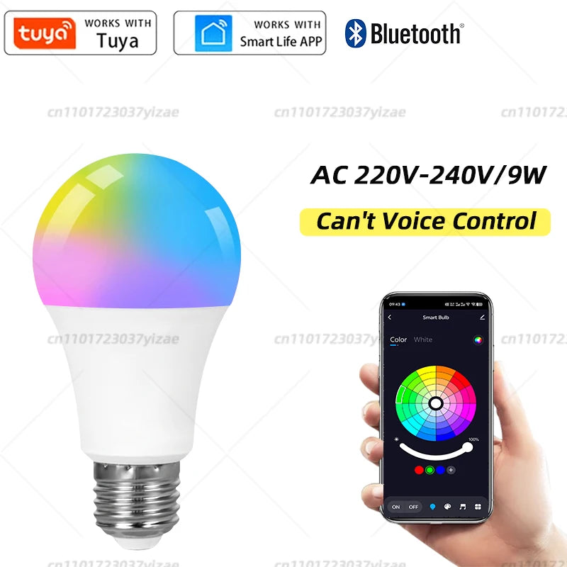 Tuya Bluetooth Smart LED Light Bulbs E27 220V 9W 15W 18W RGB Light Bulbs APP Control Dimmable Timer For Home Bedroom Decoration