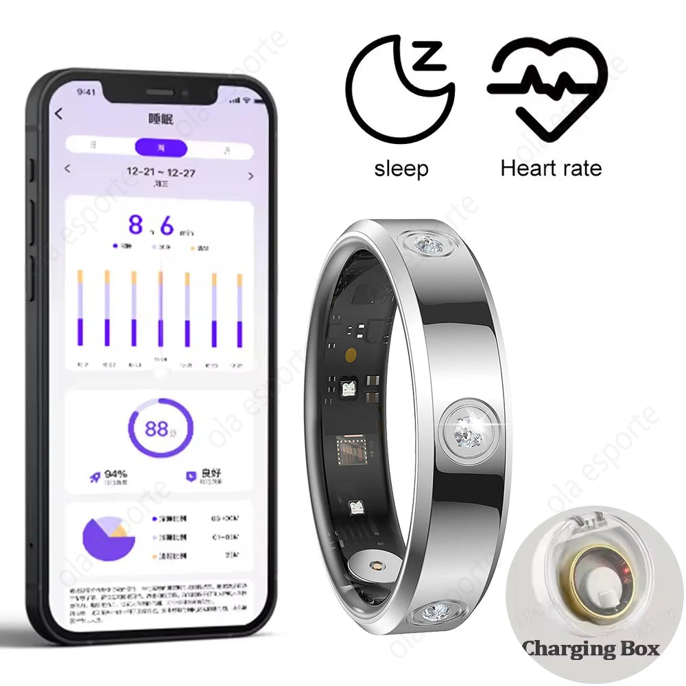 Diamond Fashion Women Smart Ring IP68 Waterproof Stainless Steel Intelligent Ring Health Monitor Sports Pedometer Fitness Rings