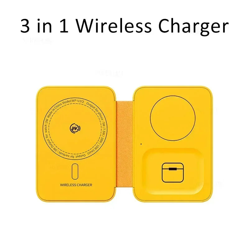 Folding 3 IN 1 Wireless Phone Watch ChargerMagnetic Fast Charger Station Folding For iPhone 12 15 16 13 14 Apple Watch Airpods