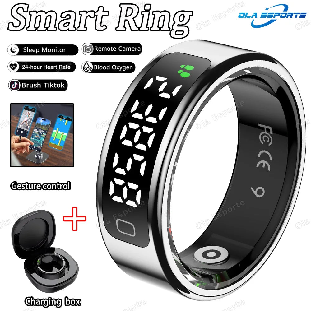 For Xiaomi Waterproof Health Smart Ring Stainless Steel Rings Heart Rate Blood Oxygen Sleep Emotion Monitor Sports Fitness Rings