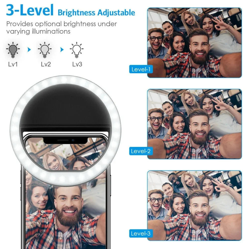 USB Charge Led Selfie Ring Light Mobile Phone Lens Lamp Adjustable Live Brightness Portable Rechargeable Selfie Fill Ring Light