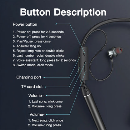 EARDECO 180 Hour Playback Bluetooth Headphone with Mic Wireless Headphones Bass Sport Wireless Earphones Headset Neckband Stereo