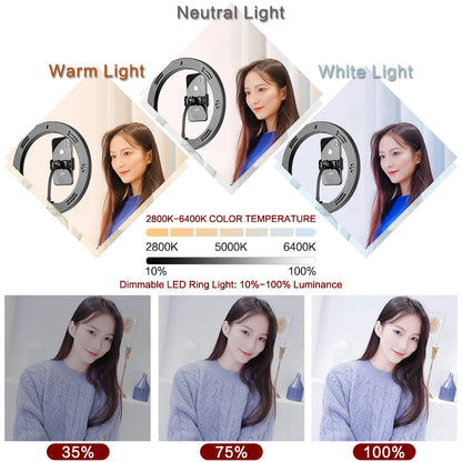 10inch LED Ring Light Photography Selfie Ring Lighting with Tripod Stand for Smartphone Youtube Makeup Video Studio Ring Lamp