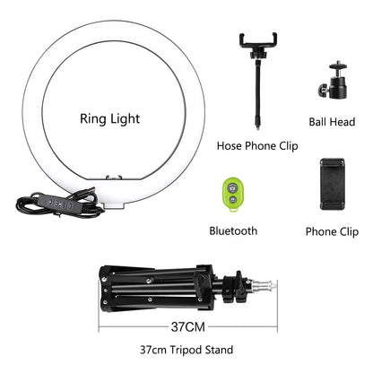10inch LED Ring Light Photography Selfie Ring Lighting with Tripod Stand for Smartphone Youtube Makeup Video Studio Ring Lamp