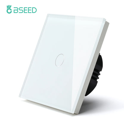 BSEED EU Standard USB Single Socket Touch Switch 1Gang 1Way White Crystal Sensor Wall Light Switch Power Double Sockets Outlets
