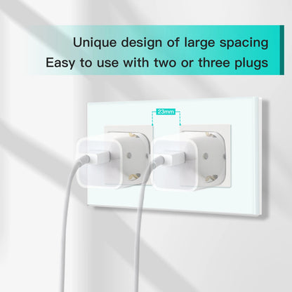 BSEED EU Standard USB Single Socket Touch Switch 1Gang 1Way White Crystal Sensor Wall Light Switch Power Double Sockets Outlets