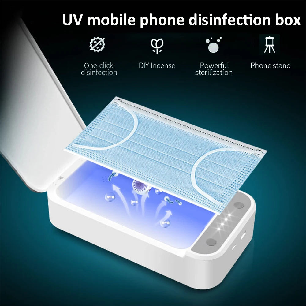 Phone UV Light Sterilizer Box Personal Mask Cleaner Sanitizer With Phone Wireless Charger For Jewelry Sterilization Disinfection