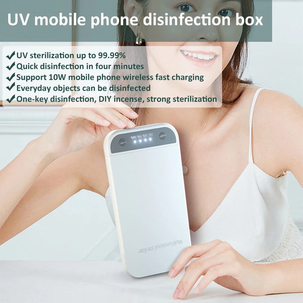 Phone UV Light Sterilizer Box Personal Mask Cleaner Sanitizer With Phone Wireless Charger For Jewelry Sterilization Disinfection